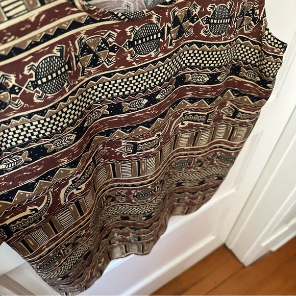 Vintage 90's Tribal Boho Geometric Graphic Neutral Browns Turtle Lizard Fish - Picture 3 of 6